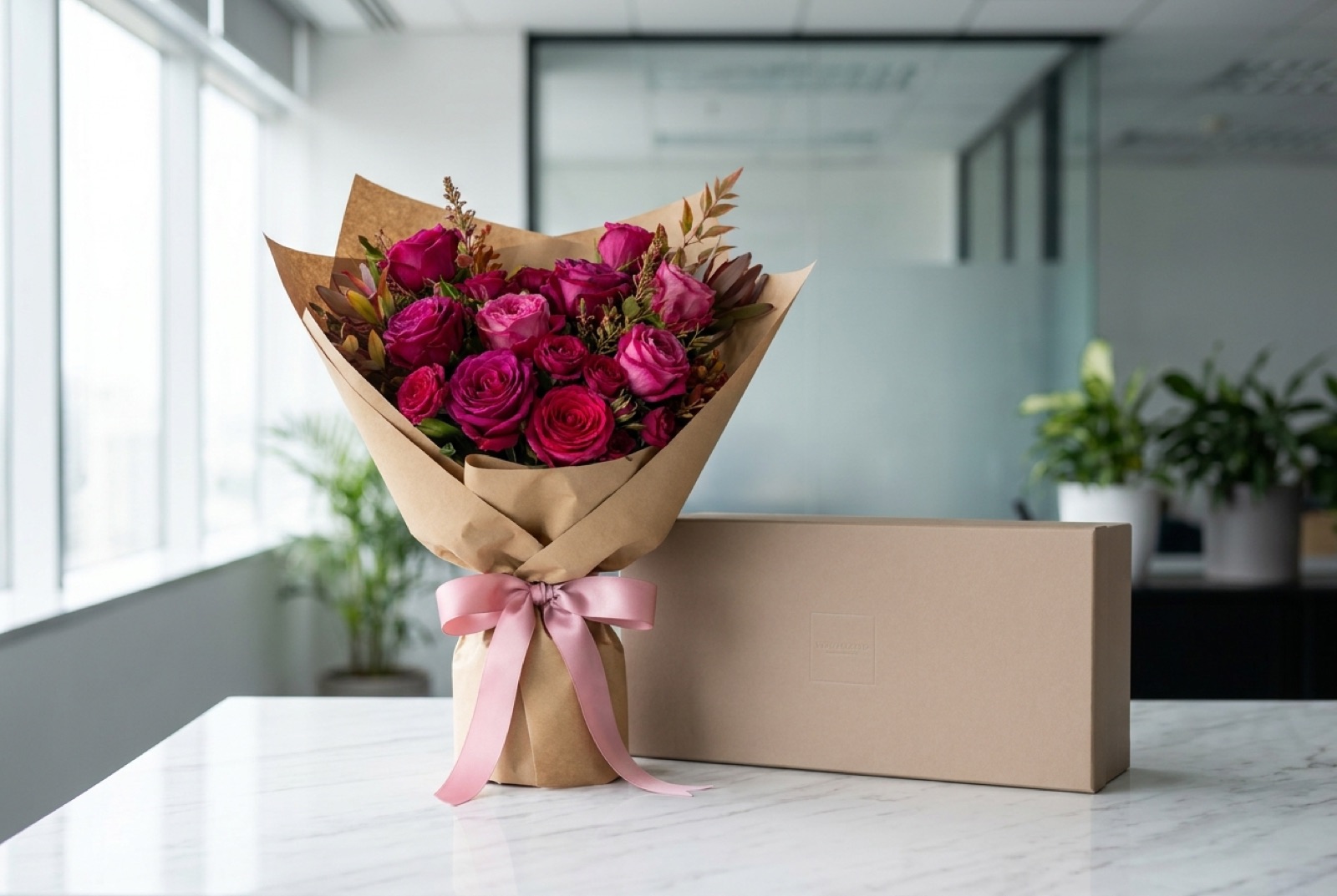Regalo corporativo: ramo premium y caja de regalo